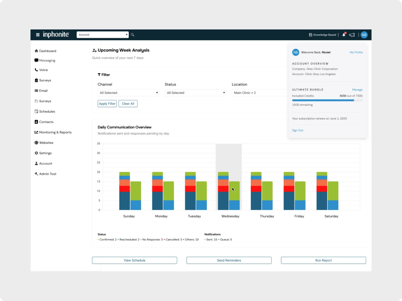 Updated Inphonite dashboard with a persistent sidebar and visible account and credit usage information