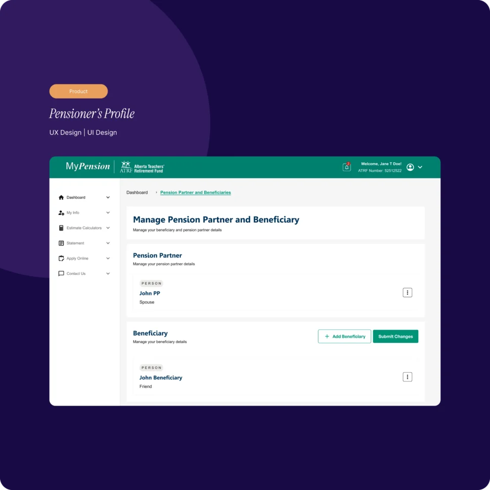 Pensioner Profile beneficiary management feature created for ATRF’s MyPension portal