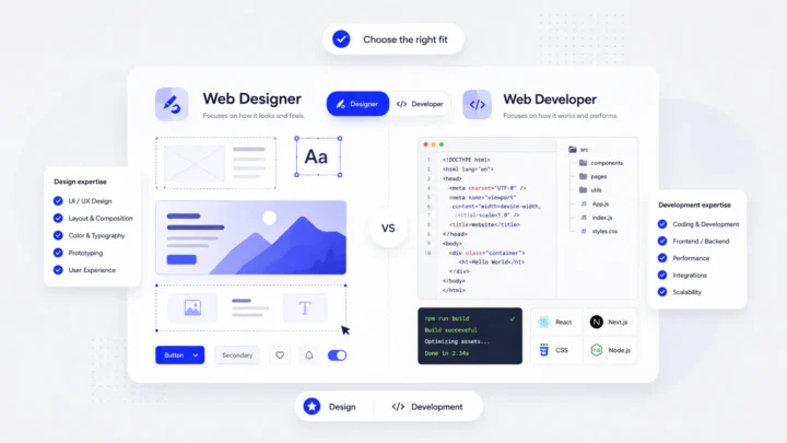 Side-by-side comparison of web design tools and web development code