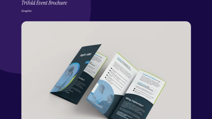 Inphonite trifold marketing brochure shown open in a print mockup