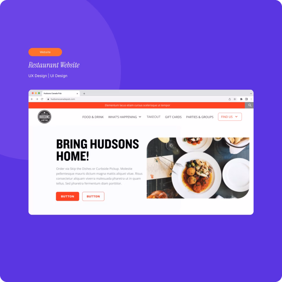 Hudsons Canada’s Pub website shown across desktop and mobile screens